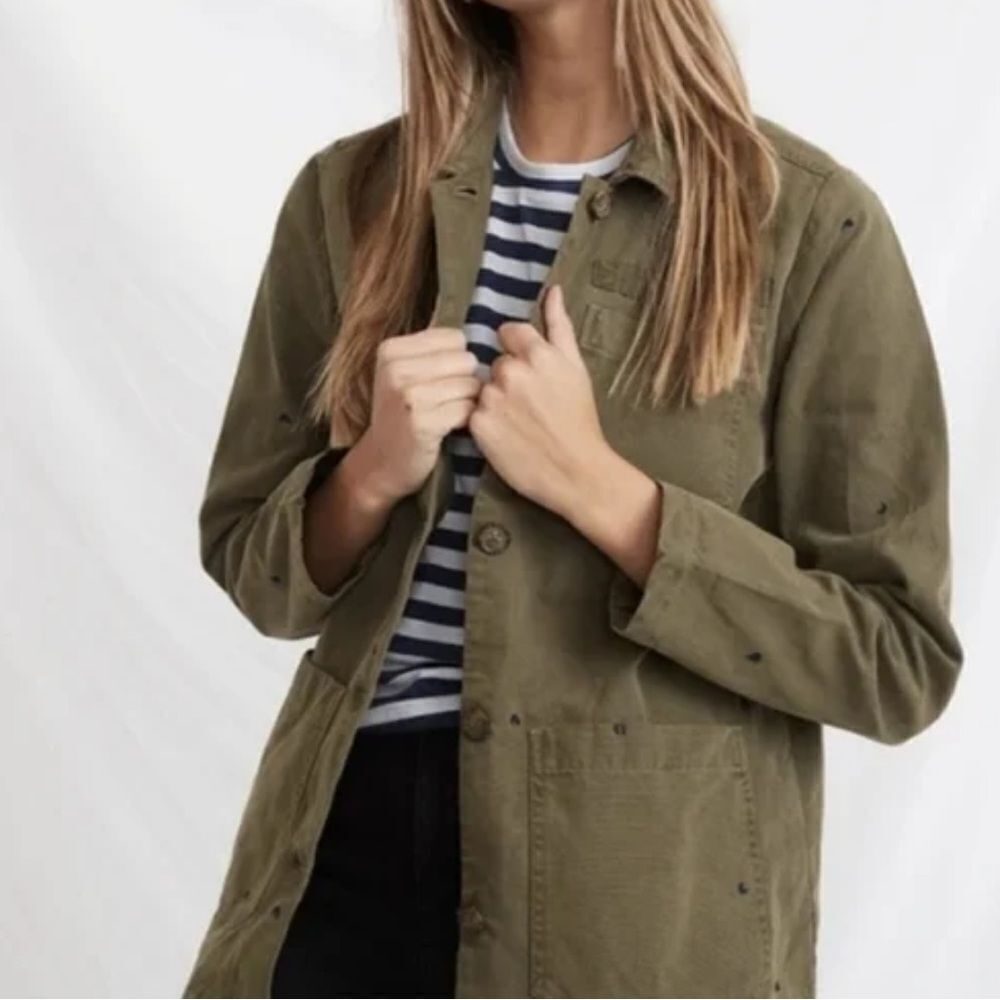 Marine Layer Dusty Olive Gracey Embroidered Chore Utility Jacket Women’s Size XS - Picture 2 of 6